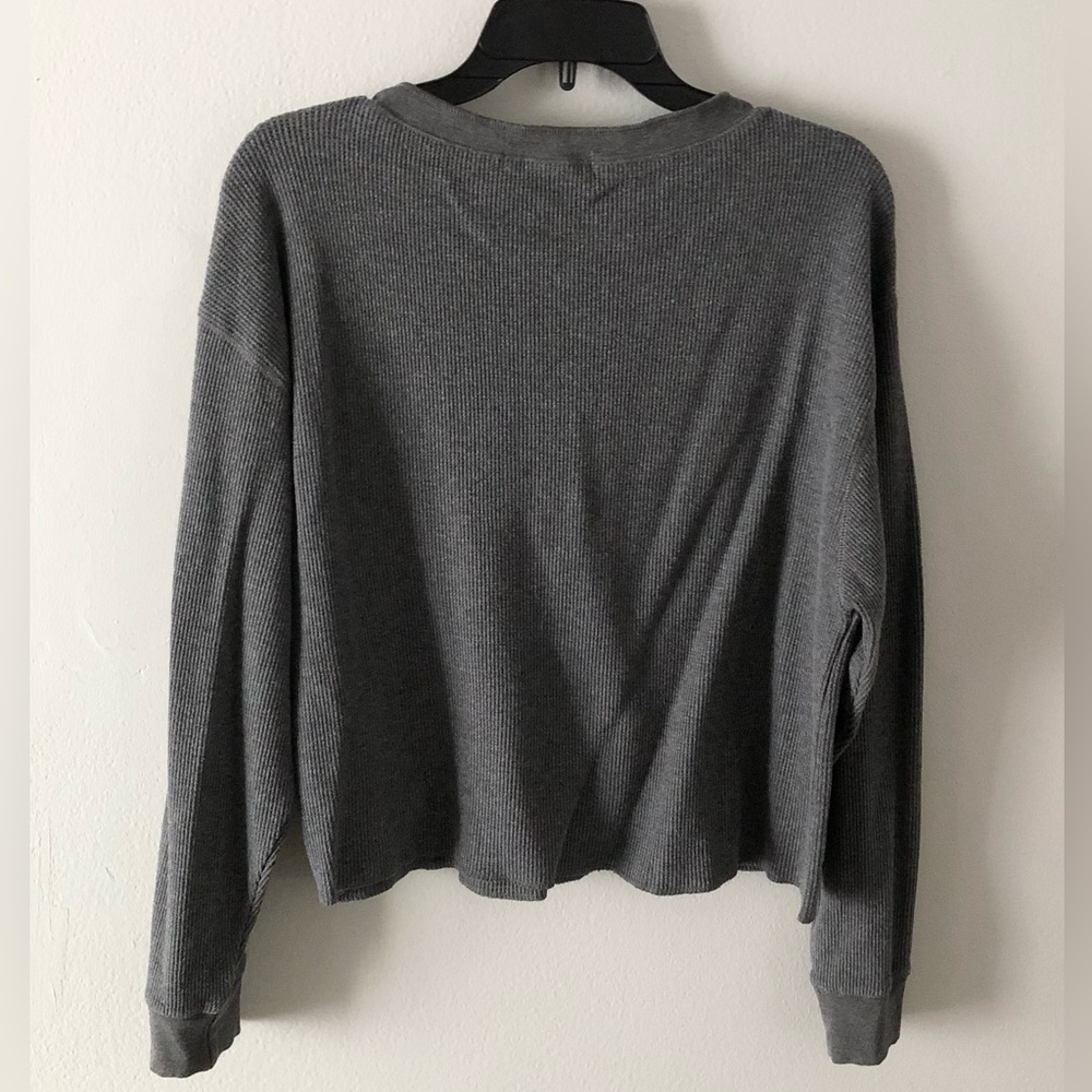🔥NATURAL LIFE Ribbed Henley Tee Cotton Boho Gray - Picture 4 of 5